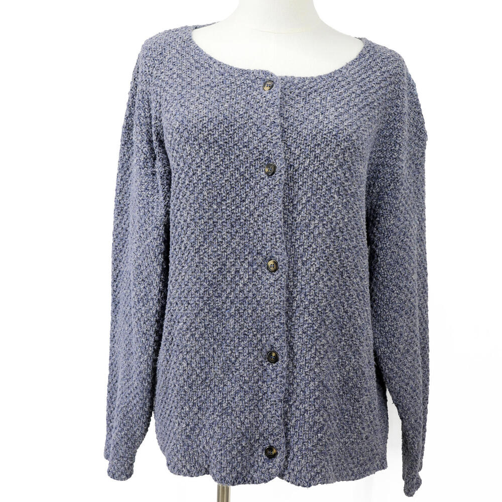 VTG Cottagecore Eddie Bauer Women’s Blue Textured Knit Cardigan Sweater L